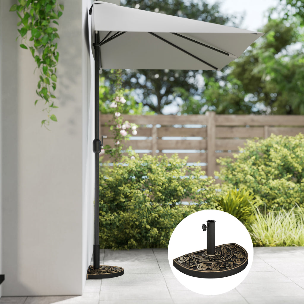20 lbs Resin Half Round Patio Umbrella Base 20" Outdoor Decorative Parasol Stand Holder For Î¦1.5", Î¦1.9" Pole, Bronze
