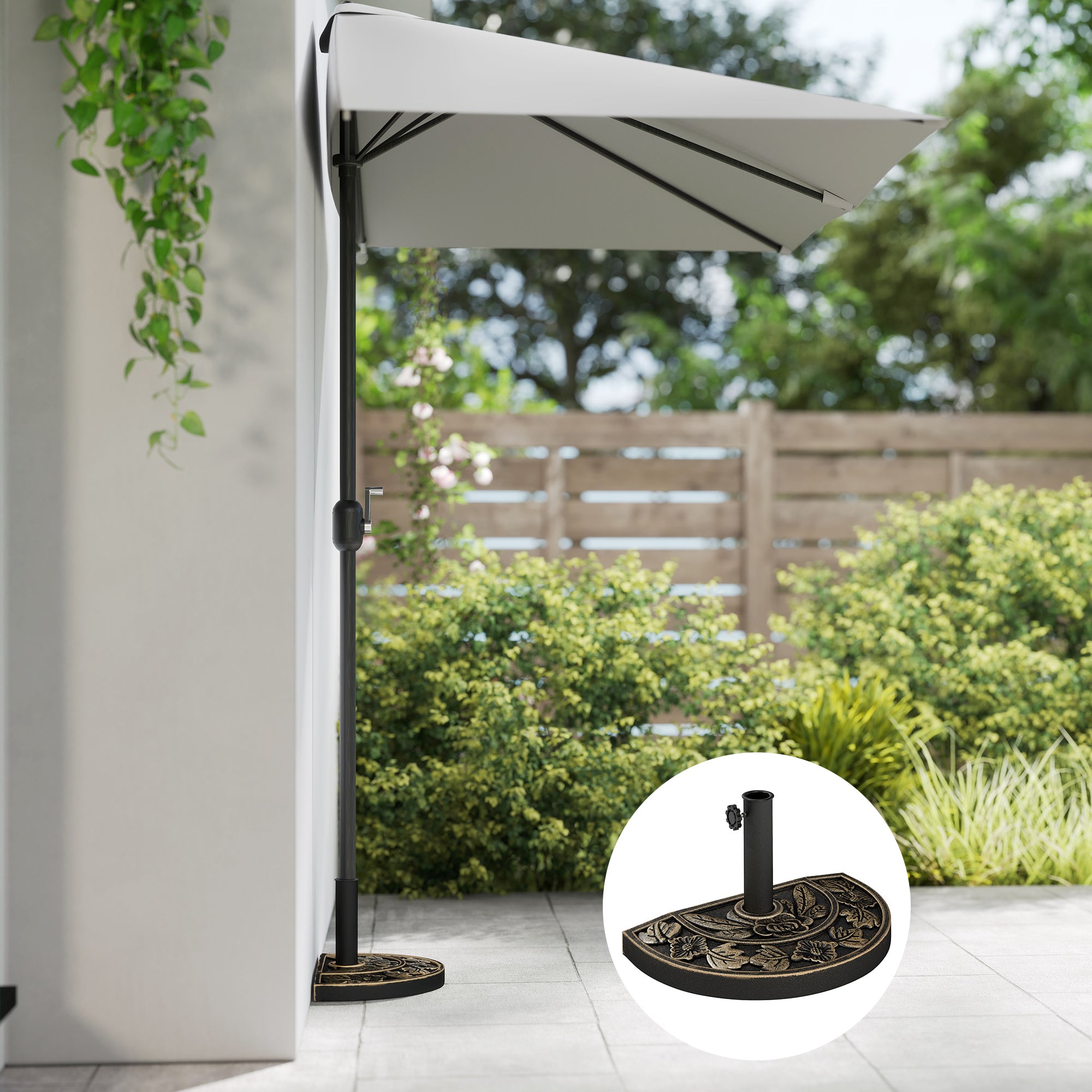 20 lbs Resin Half Round Patio Umbrella Base 20" Outdoor Decorative Parasol Stand Holder For Î¦1.5", Î¦1.9" Pole, Bronze