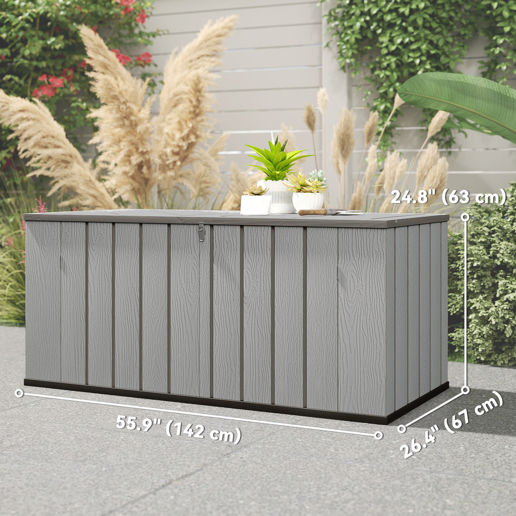 Outdoor Storage Box Large Capacity Deck Box with Lockable Lid Gas Struts for Patio Garden 125.5 gal Grey