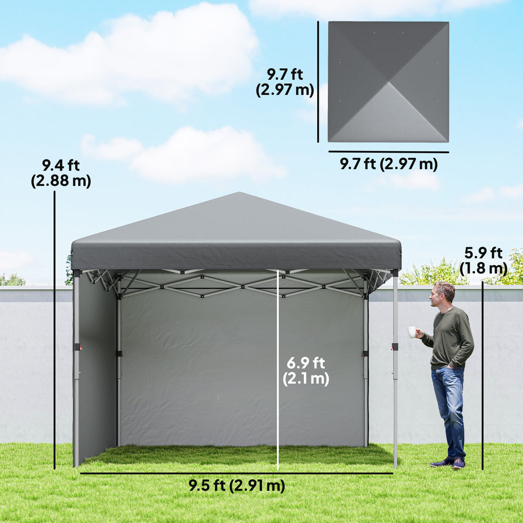 10' x 10' Pop Up Canopy with Sidewalls, Roller Bag, Height Adjustable Instant Tent for Outdoor, Garden, Patio, Grey