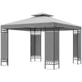 10' x 10' Canopy Gazebo, Double Roof Patio Gazebo with Screen Panels and Metal Frame for Deck, Backyard, Light Grey