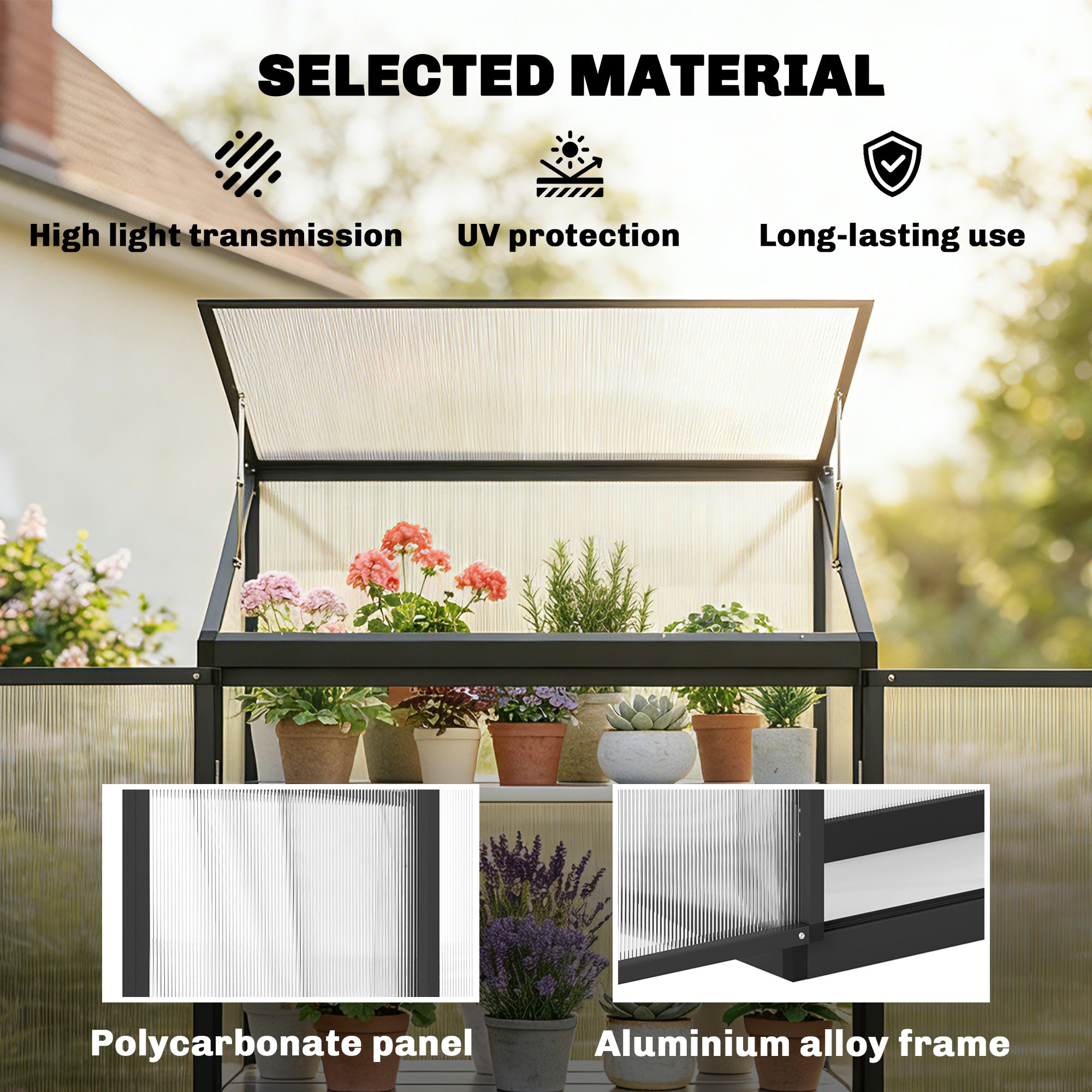 Polycarbonate Greenhouse with 2-Tier Shelves Gardening Green House for Patio Garden, Black