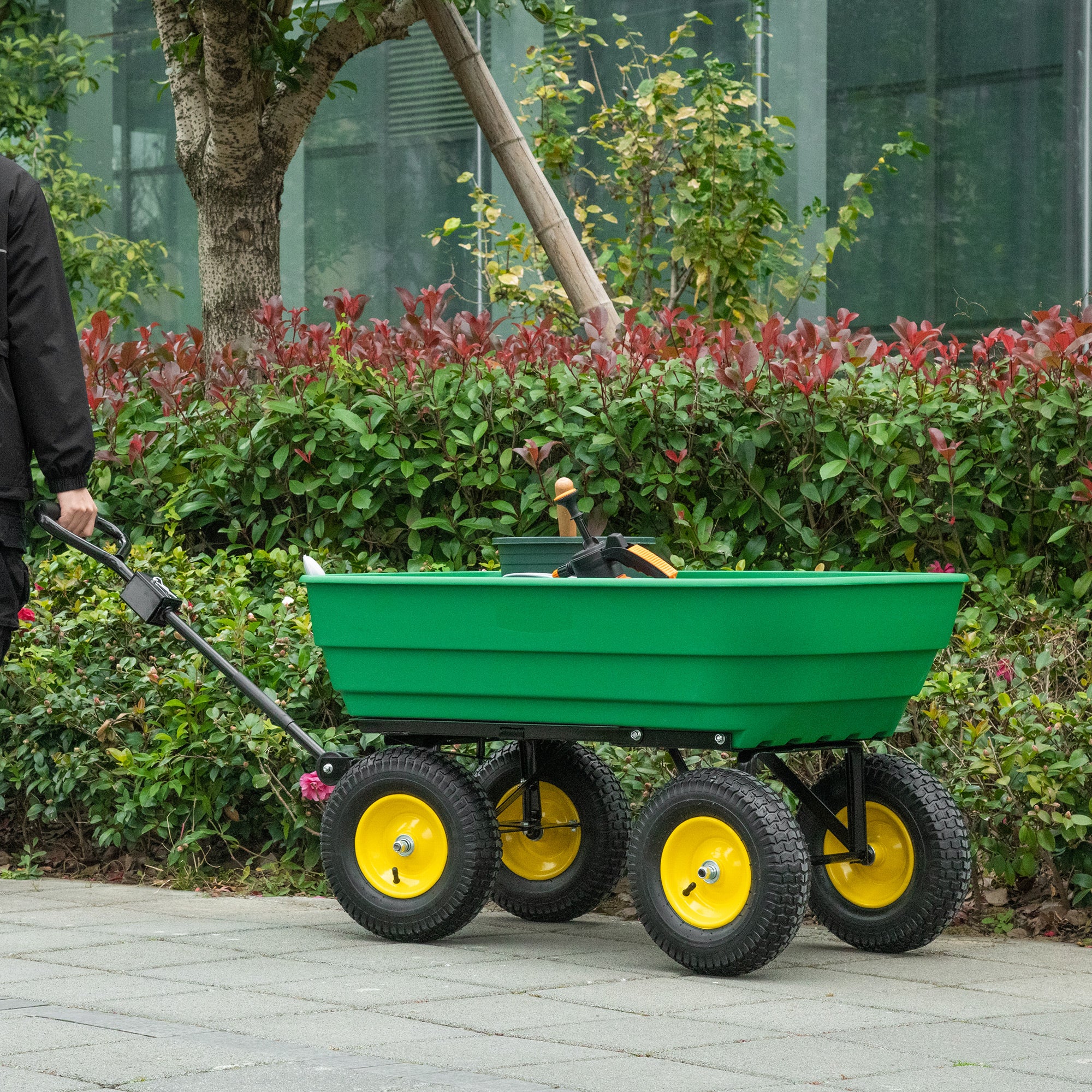 Garden Dump Cart Heavy Duty 440lbs Wagon with Steel Frame and 12" Pneumatic Tires, Green