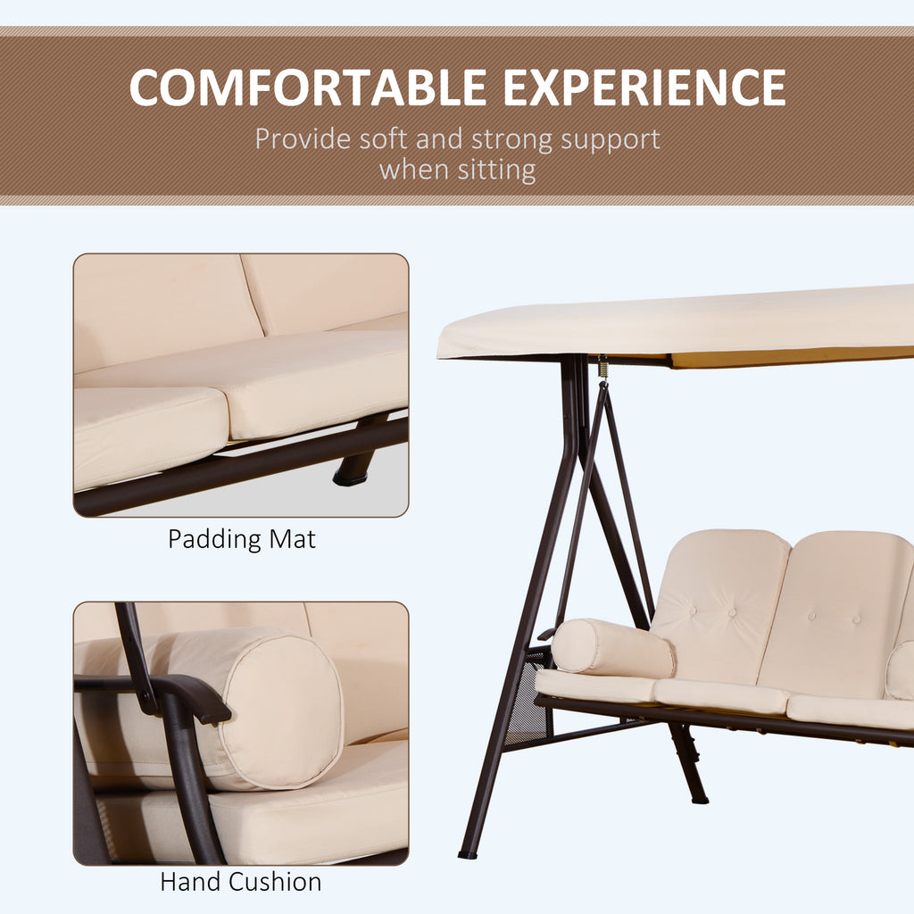 3 Seater Heavy Duty Swing Chair Outdoor Lounge Hammock Cushioned Seat W/ Tilt Canopy, Beige
