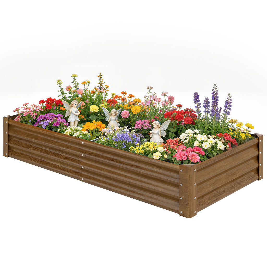 6 x 3 x 1ft Galvanized Raised Garden Bed, Reinforced Outdoor Planter Box with Open Bottom,, Wood-Effect