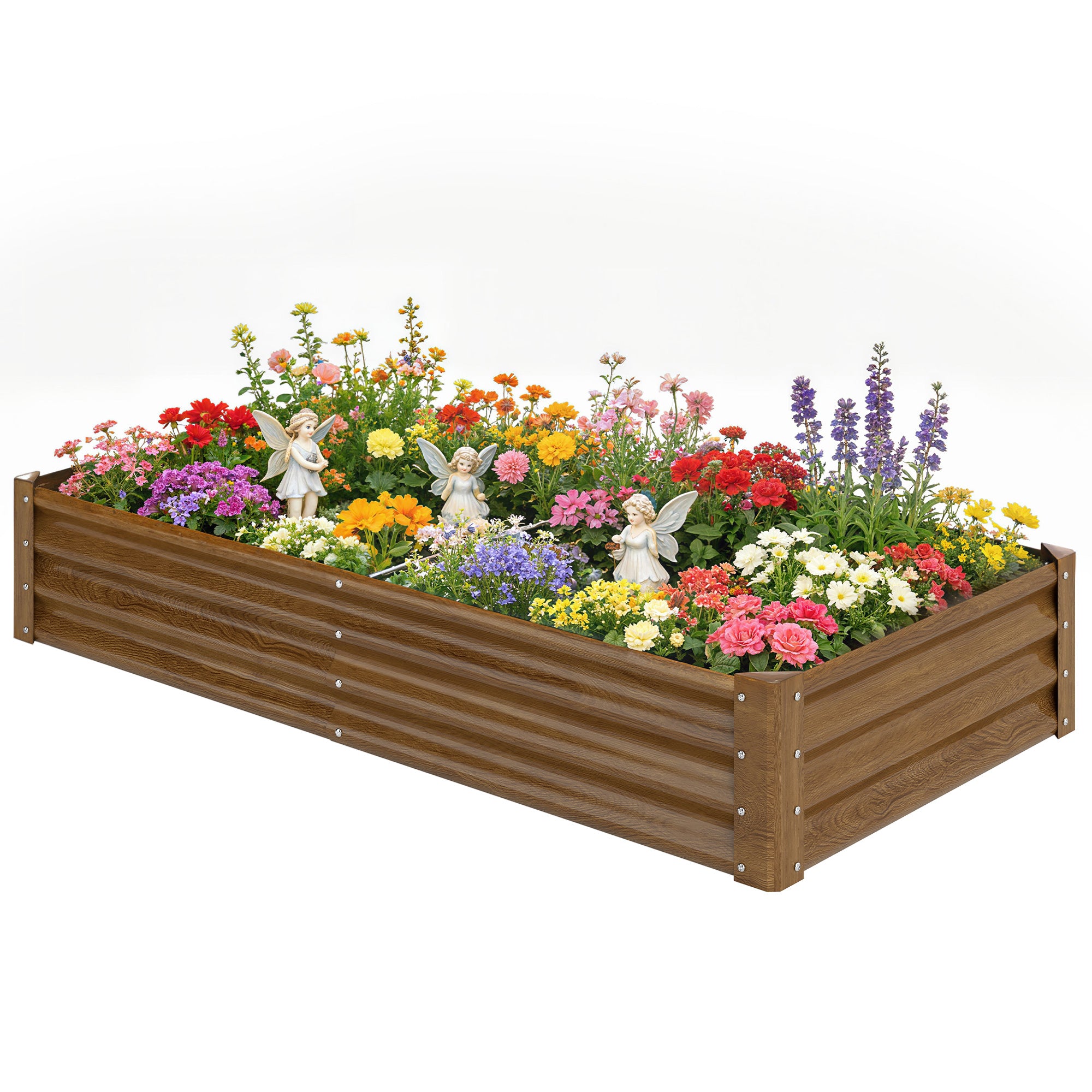 6 x 3 x 1ft Galvanized Raised Garden Bed, Reinforced Outdoor Planter Box with Open Bottom,, Wood-Effect