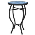 Round Outdoor Table, Patio Bistro Coffee Table with Mosaic Top and Steel Frame for Garden