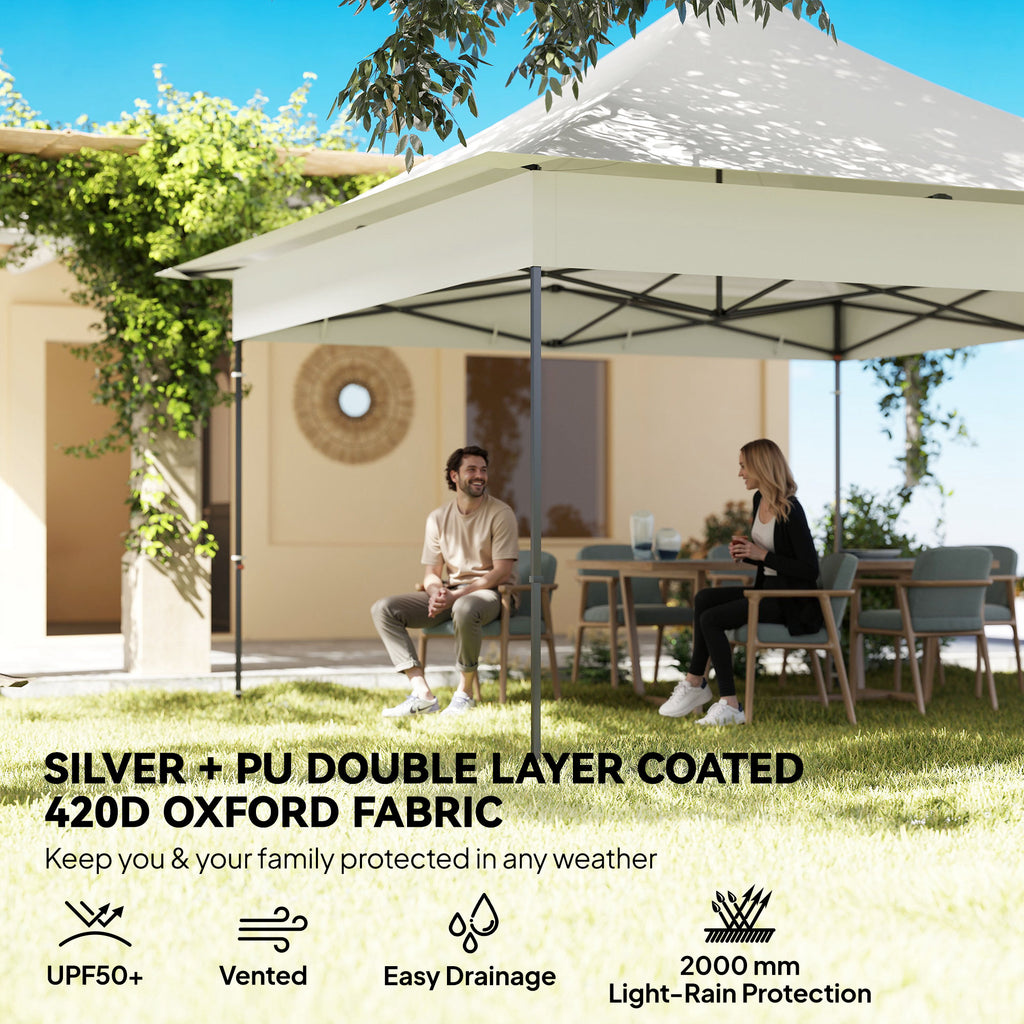 12 x 12 ft Pop Up Canopy Tent with Peak Top, UPF50+ 420D Outdoor Instant Canopy Shelter with Side Pockets, Silver