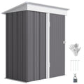 Outdoor Storage Shed, Steel Lean-to Shed with Adjustable Shelf, Lock, Gloves, 5'x3'x6', Grey