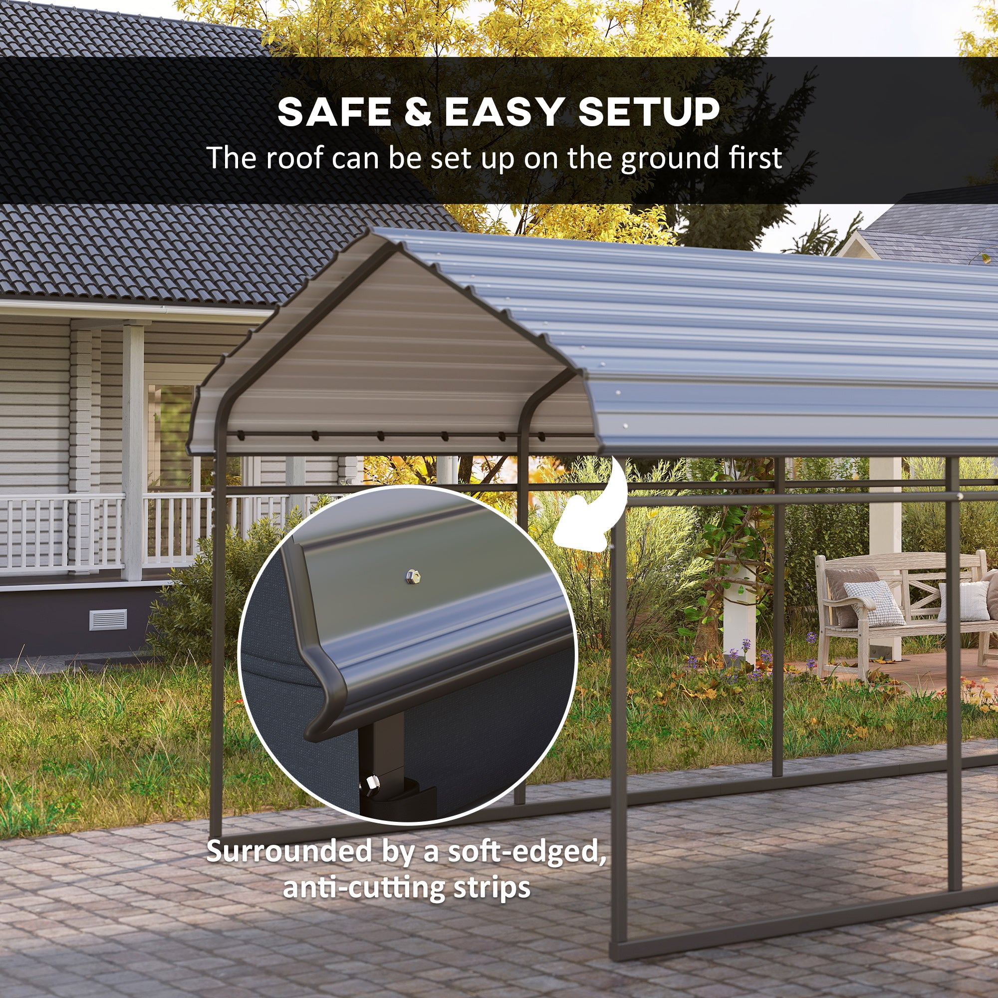 10' x 15' Metal Carport, Heavy Duty Garage Car Shelter with Galvanized Metal Roof and Removable Sidewalls, Dark Grey