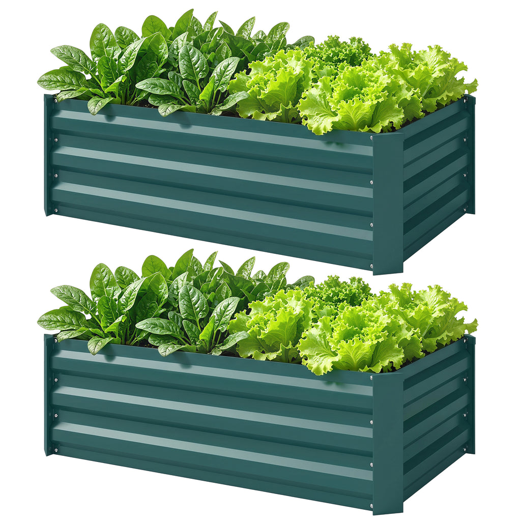 Set of 2 Galvanized Raised Beds for Garden, Outdoor Planter Box for Flowers, Herbs and Vegetables, Green