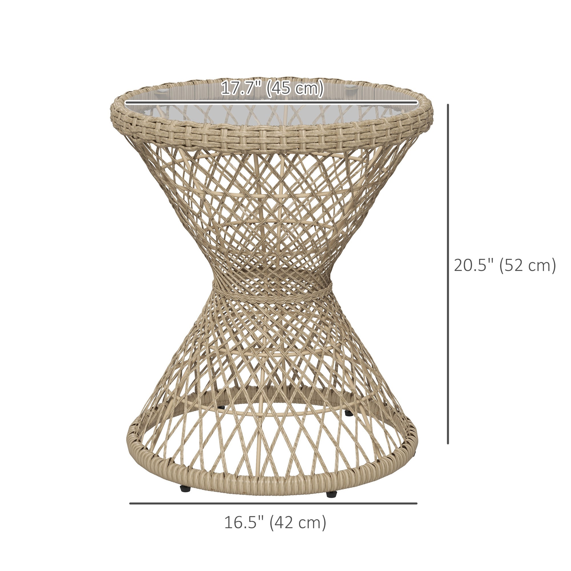 Wicker Outdoor Coffee Table, 18" Round Drum-Style Outdoor Patio Table with Tempered Glass Top, Light Brown