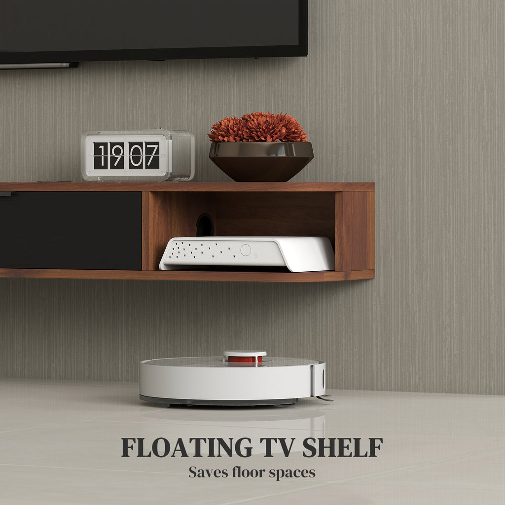 47" Floating TV Stand for TVs up to 50 Inch, Wall Mounted Media Console with Flip Drawer and 2 Open Shelves, Walnut
