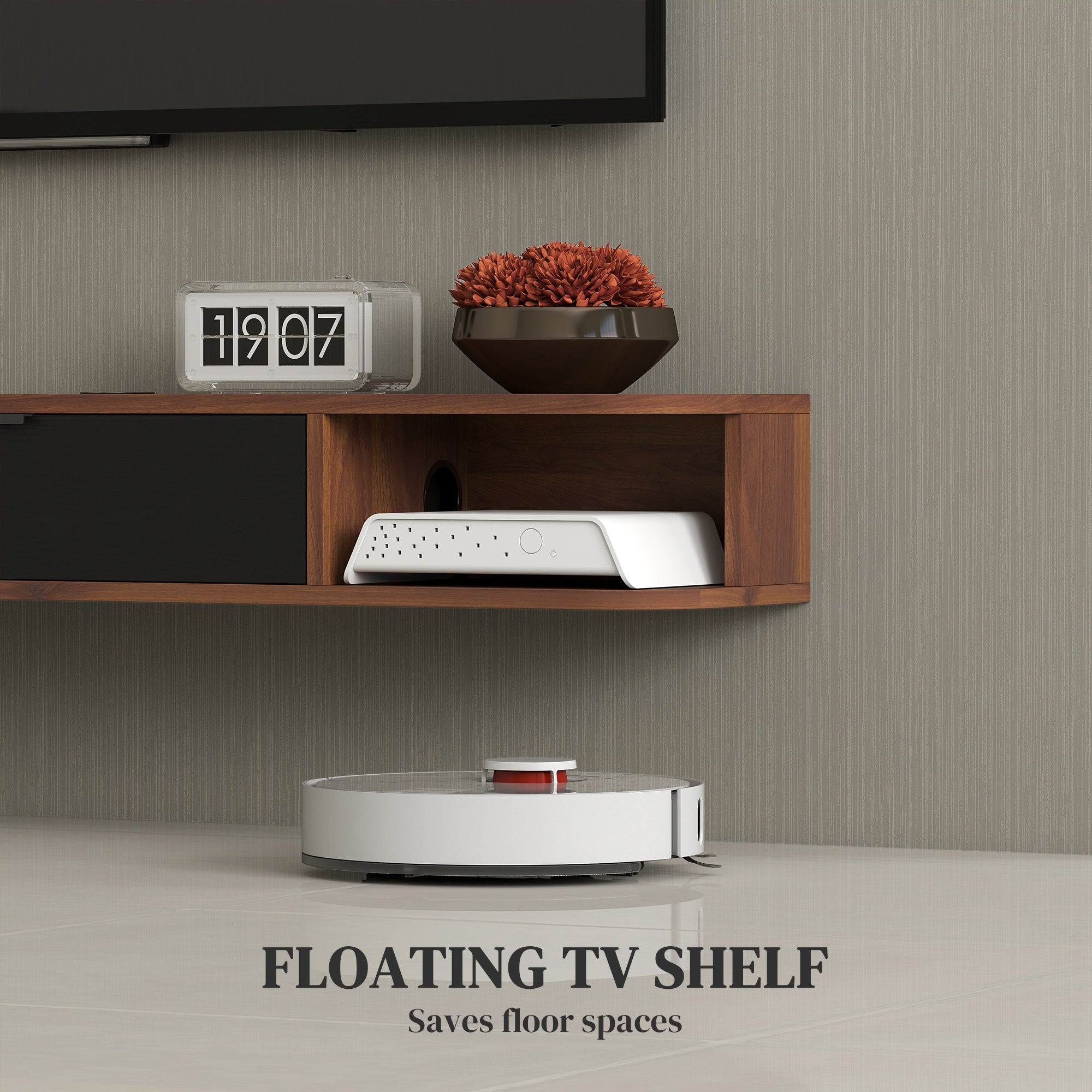 47" Floating TV Stand for TVs up to 50 Inch, Wall Mounted Media Console with Flip Drawer and 2 Open Shelves, Walnut