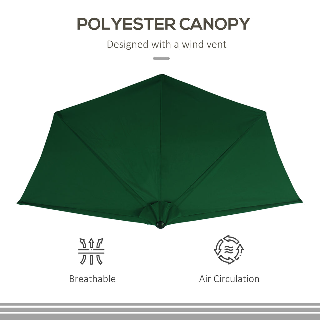 9.8ft Half Umbrella Semi Round Patio Parasol with Crank Handle, Top Vent for Garden, Balcony- NO BASE INCLUDED, Green