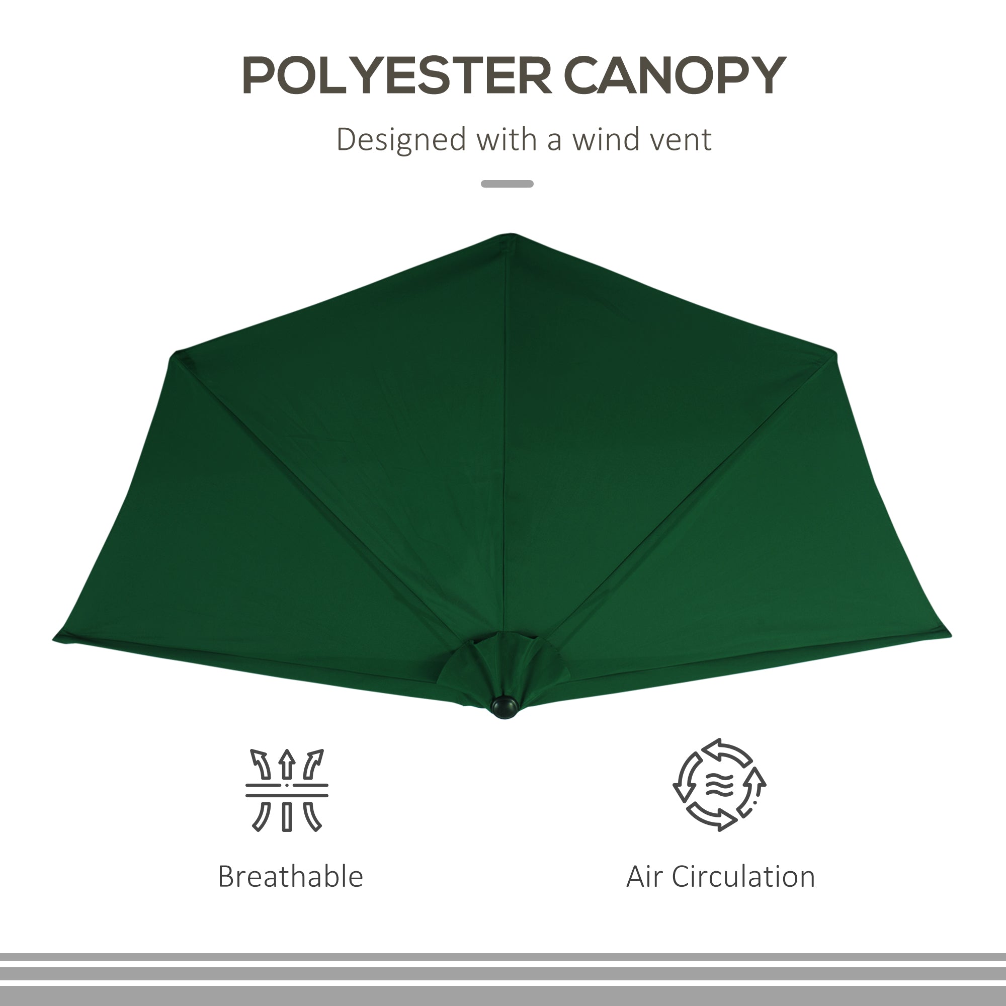 9.8ft Half Umbrella Semi Round Patio Parasol with Crank Handle, Top Vent for Garden, Balcony- NO BASE INCLUDED, Green