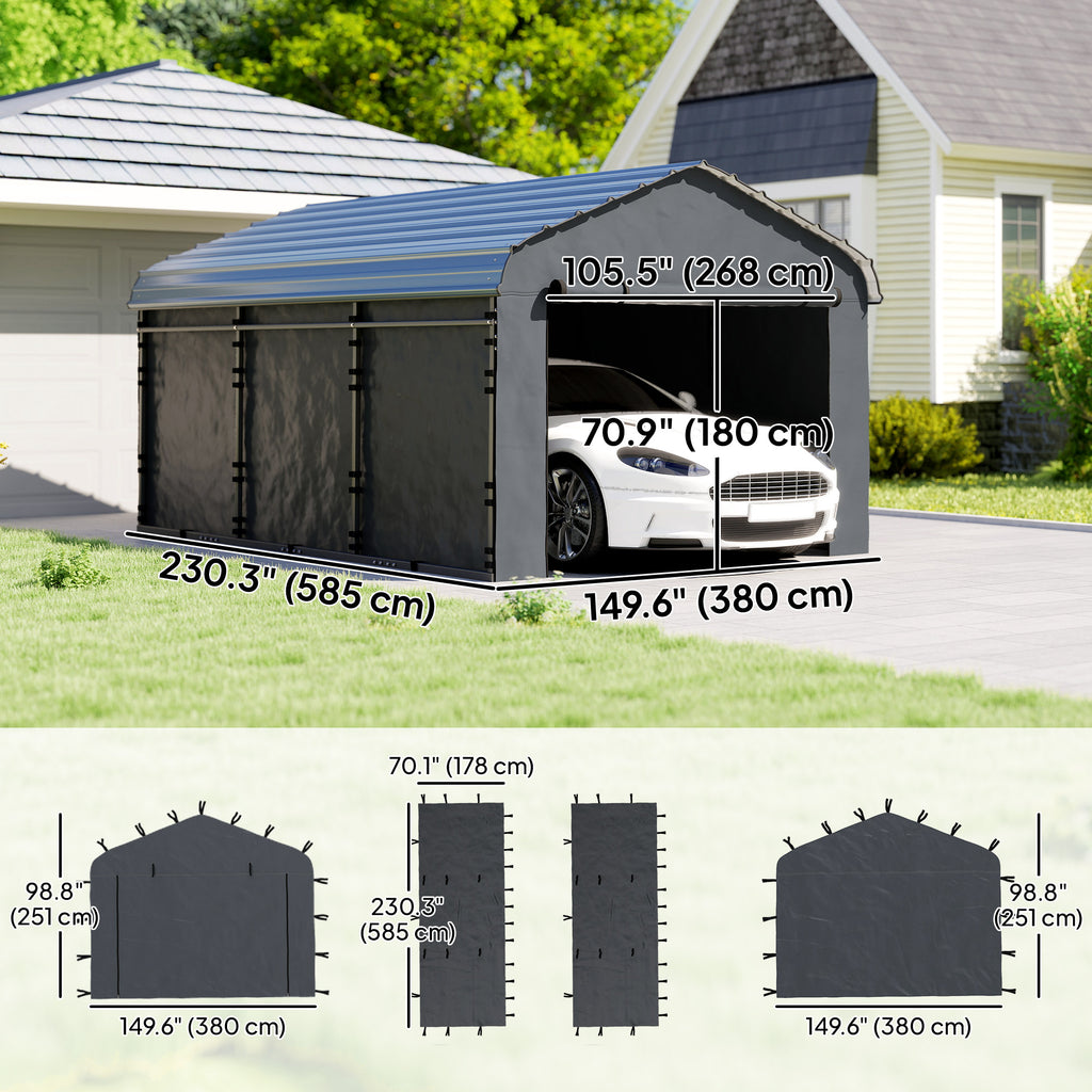 Carport Replacement Canopy Cover Sidewalls for 12' x 20' Carport, UPF50+ Waterproof Garage Car Shelter Tarp, Dark Grey