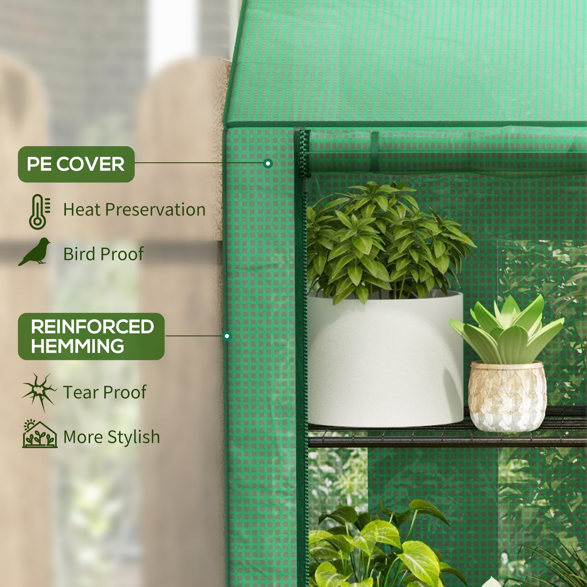 Portable Mini Greenhouse Green House with 3 Tier Shelves, Reinforced PE Cover, Roll-up Doors, 56.3" x 18.1" x 59.4"