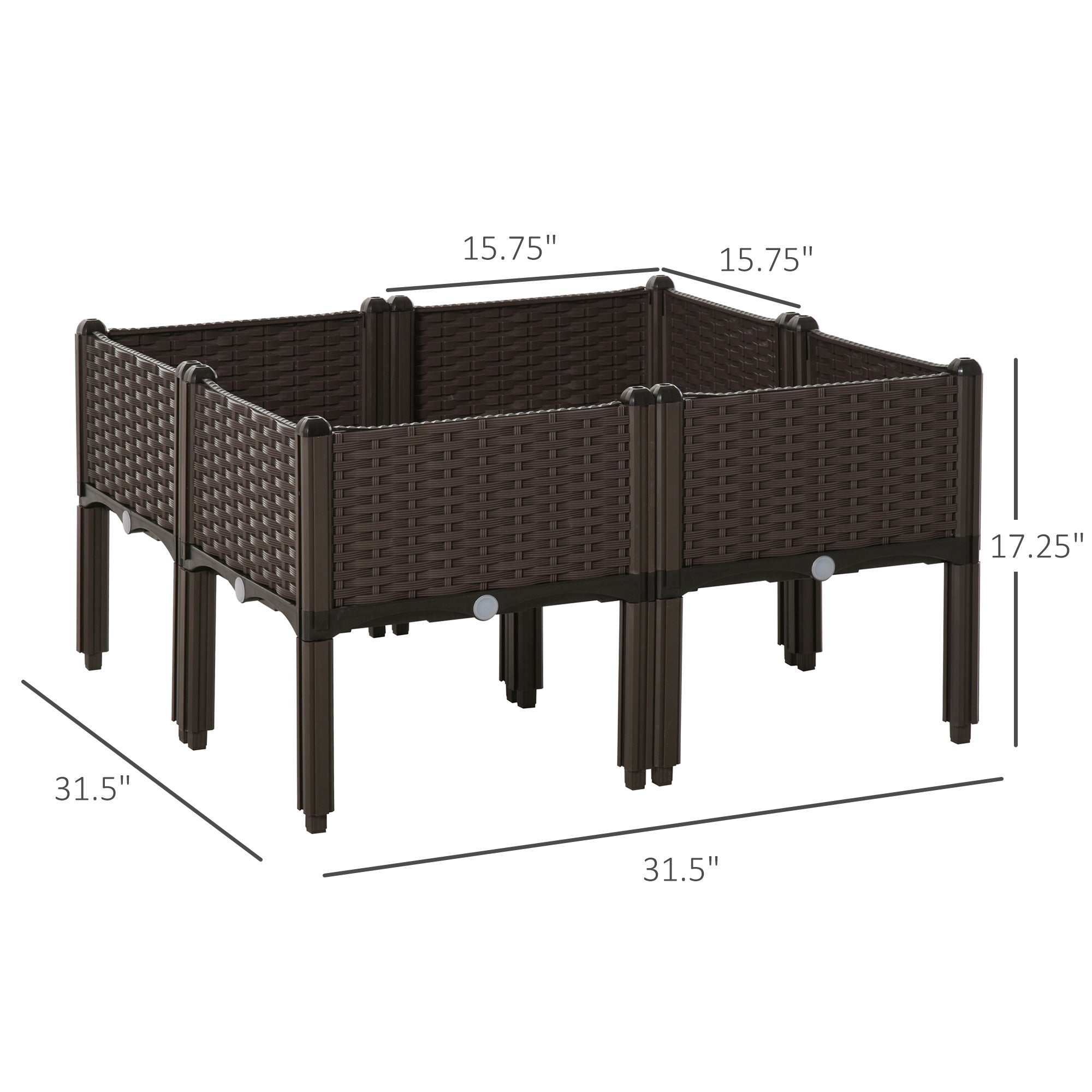 4-piece Raised Garden Bed PP Raised Flower Bed Plant Stand Stackable Vegetable Herb Grow Box