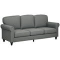3-Seater Sofa Couch, 81" Modern Upholstered Linen Fabric Sofa with Rubberwood Legs, Nailhead Trim and Rolled Arms for Living Room, Bedroom and Apartment, Grey