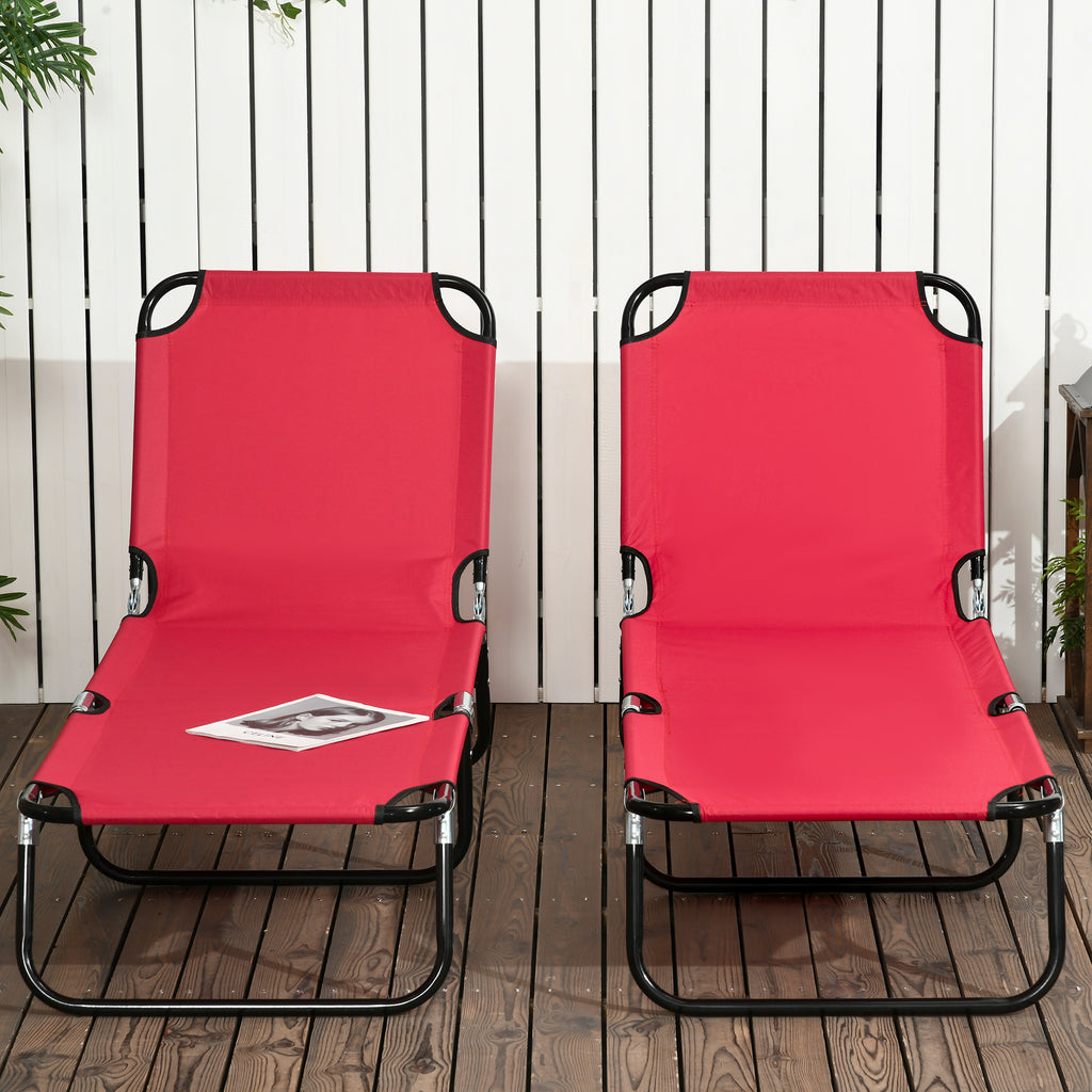 Set of 2 Folding Outdoor Lounge Chair, Sun Tanning Chairs with Reclining Back, Breathable Mesh for Beach Patio, Red