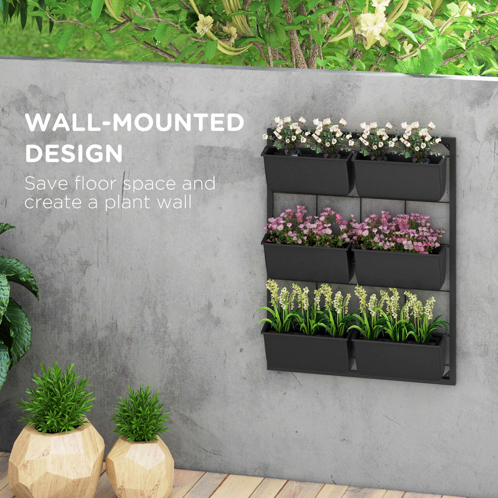 3-Tier Wall Planter with 6 Pots for Indoor and Outdoor Use, Hanging Plant Holder, Self Draining Wall Mounted Planter