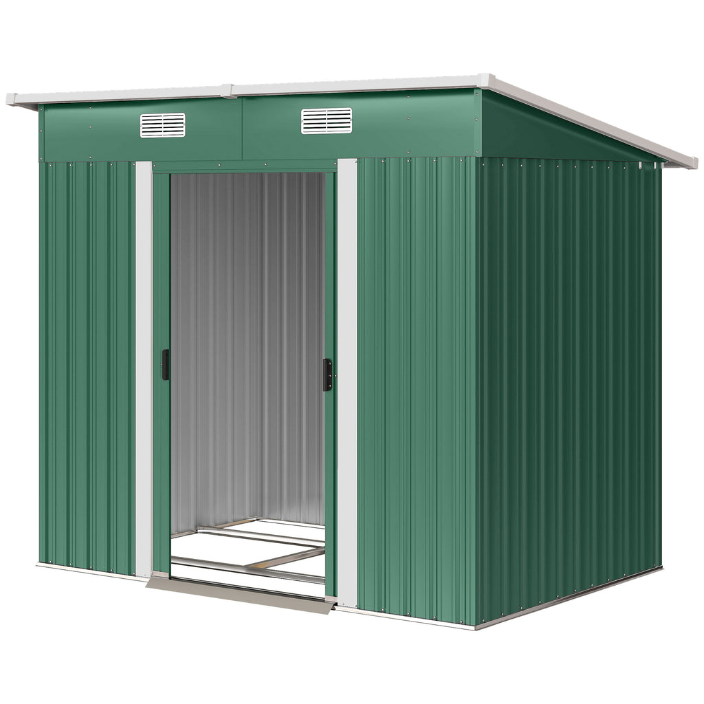 7'x 4' Metal Patio Storage Shed Garden Lockable Shed Tool Utility Storage Unit, Green