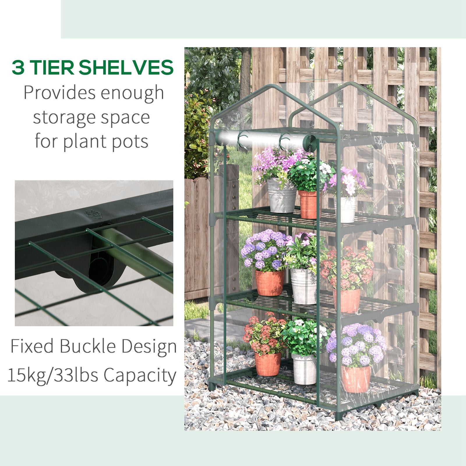 3 Tier Mini Greenhouse, Portable Outdoor Flower Stand with Shelf Clips, Indoor Greenhouse with Plastic Cover and Steel Frame, Transparent, 27" x 19" x 49"