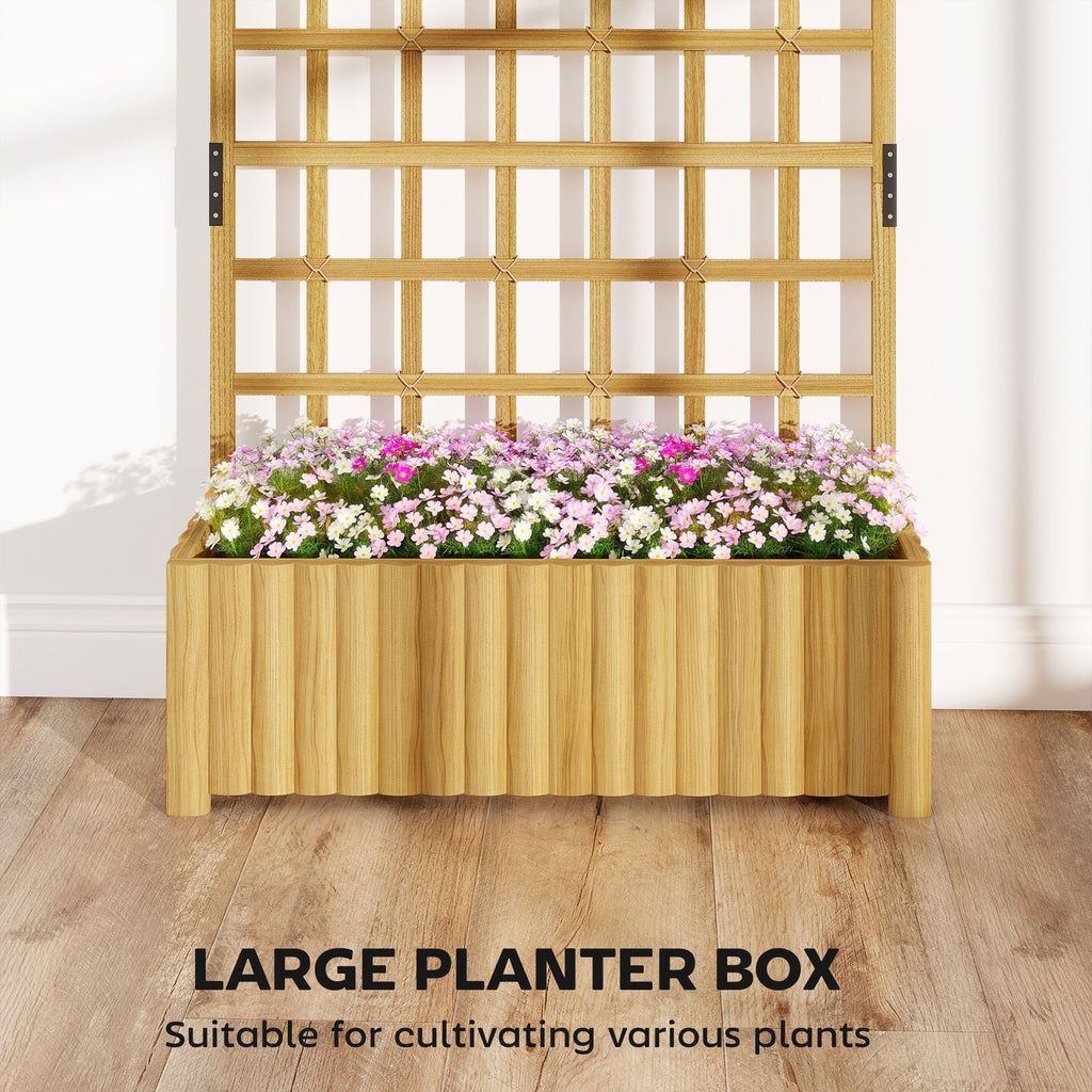 Wooden Raised Garden Bed with Lattice Trellis, Outdoor Elevated Planter Box with Drainage Holes for Climbing Plants