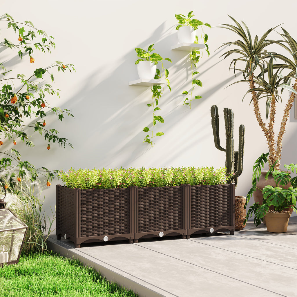 Plastic Raised Garden Bed, Outdoor Planter Box with Drainage Holes for Patio, Balcony, 47.2" x 15.7" x 14.6", Brown