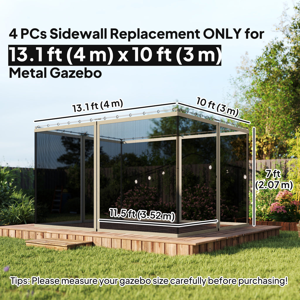 Replacement Mosquito Netting for Gazebo 10' x 13' Black Screen Walls for Canopy with Zippers, Khaki