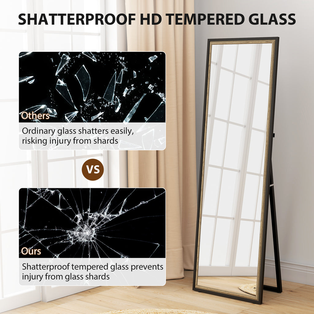 Full Length Mirror, 64" x 21" Rectangle Full Body Mirror with Dual-Tone Frame for Bedroom, Black