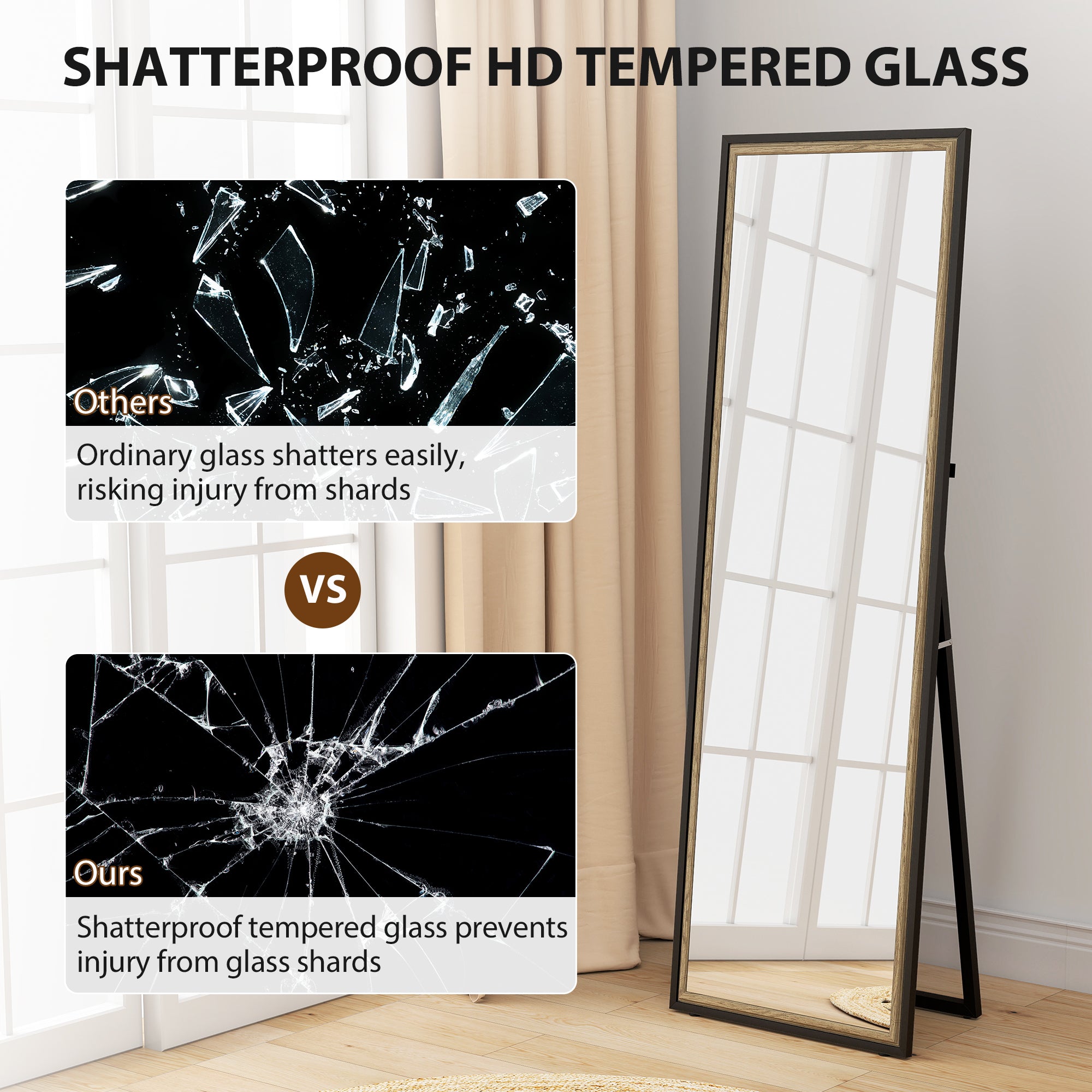 Full Length Mirror, 64" x 21" Rectangle Full Body Mirror with Dual-Tone Frame for Bedroom, Black