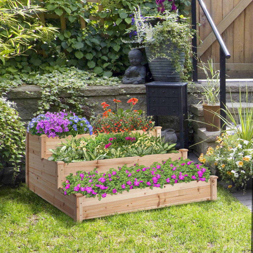 49" x 49" x 22" 3-Tier Raised Garden Bed Wooden Planter Kit Elevated Plant Box Stand for Yard, Patio, Natural