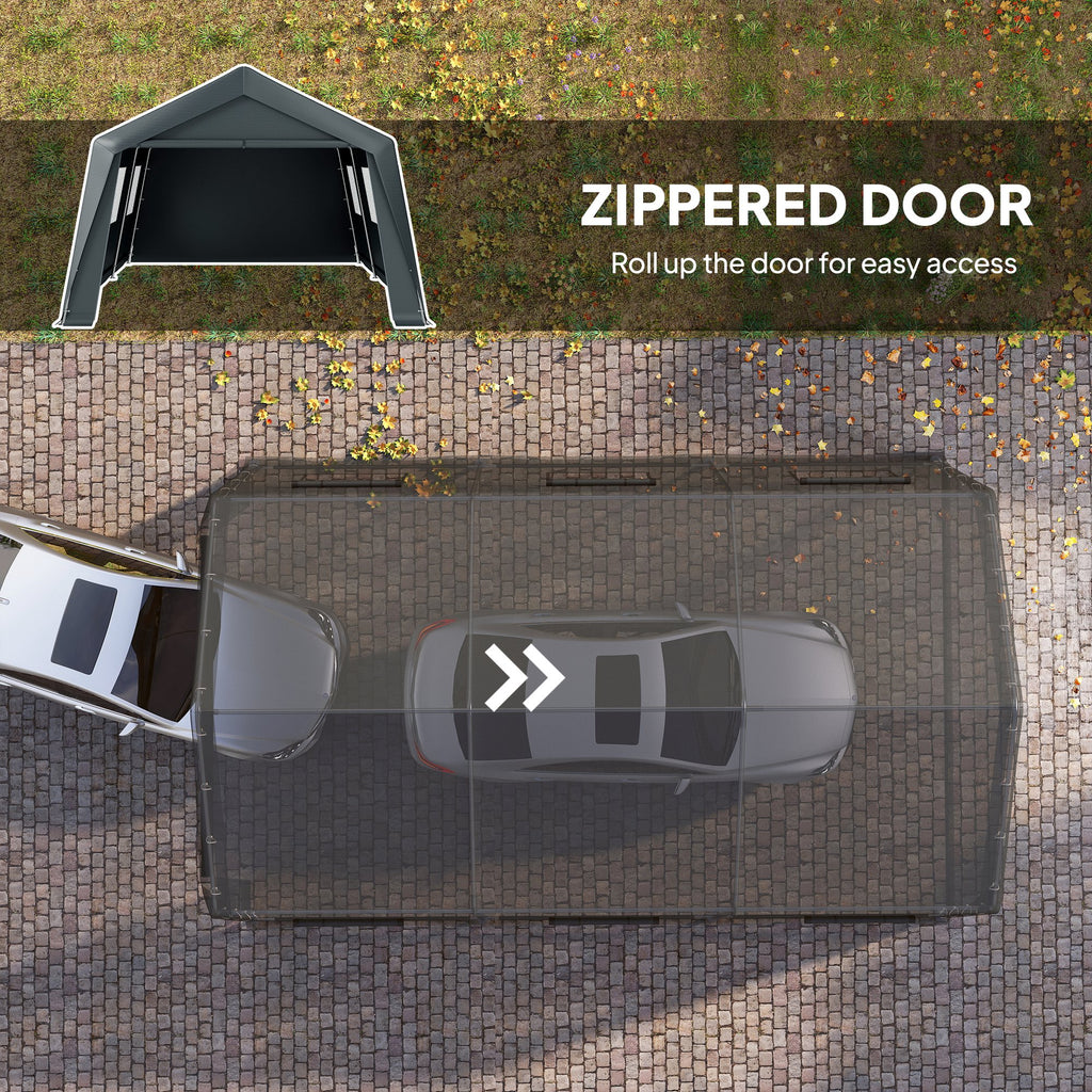 20 x 13 ft Carport, Portable Garage with Roll-Up Door and Windows, PE Canopy, Steel Frame, Dark Grey