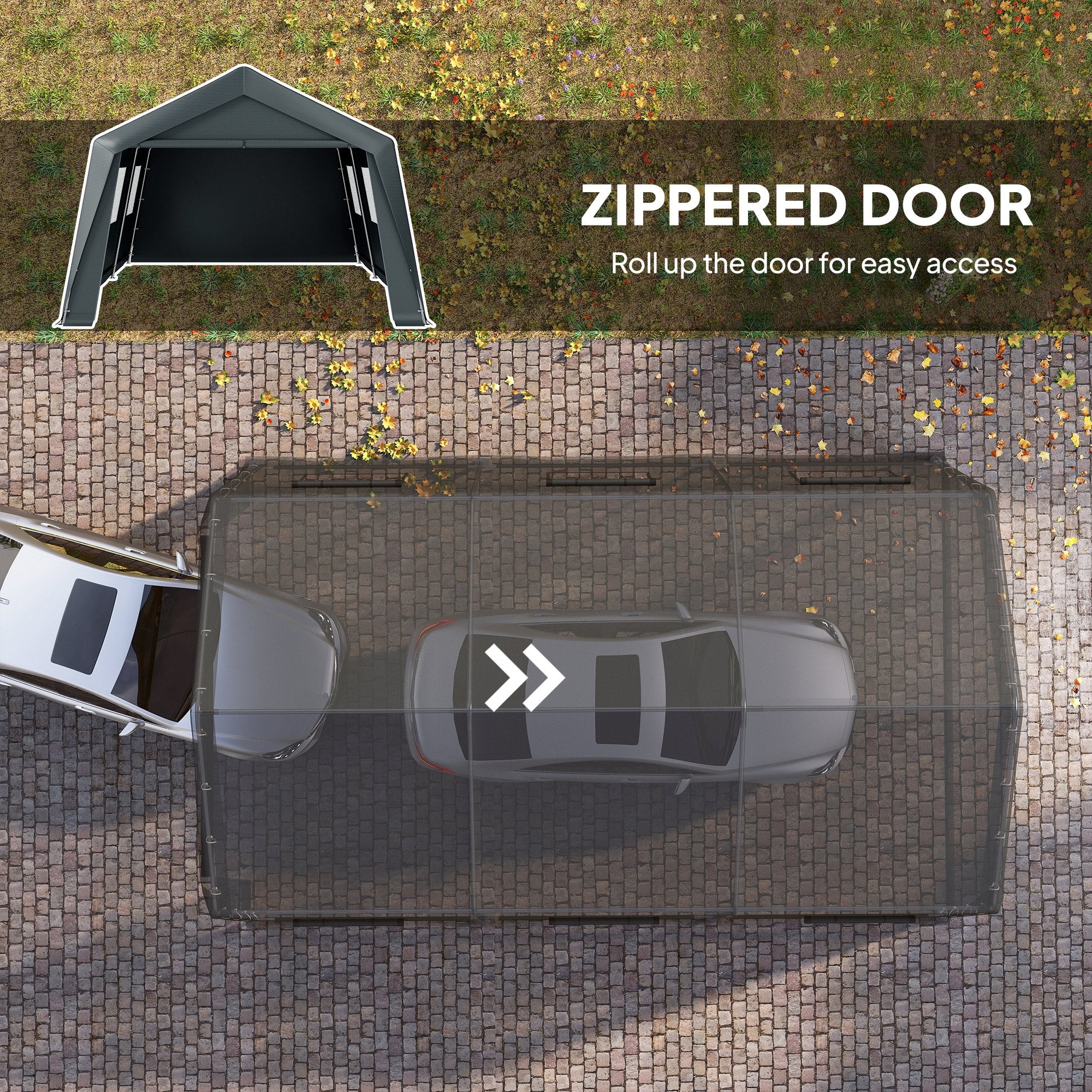 20 x 13 ft Carport, Portable Garage with Roll-Up Door and Windows, PE Canopy, Steel Frame, Dark Grey