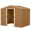8' x 6' Outdoor Storage Shed, Metal Garden Tool Storage House with Lockable Sliding Doors and Vents for Backyard Patio Lawn, Dark Brown
