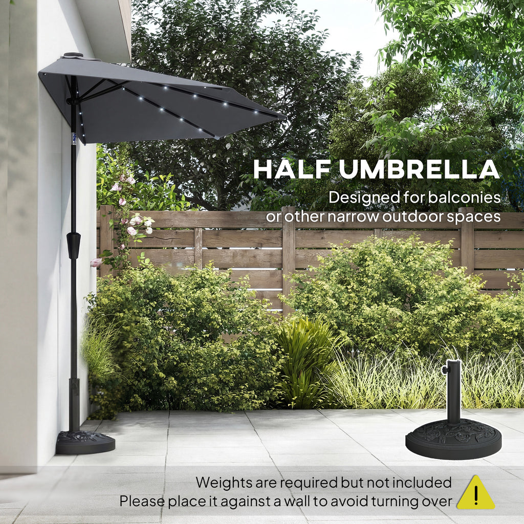 Half Outdoor Patio Umbrella with Solar LED Lights Half Umbrella with Crank 9ft Dark Grey