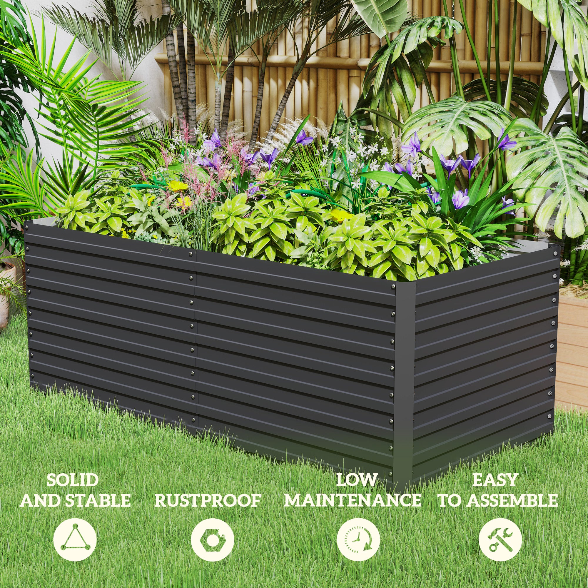 5' x 3' x 2' Raised Garden Bed, Galvanized Planter Box for Growing Flowers, Herbs and Vegetables, Dark Grey