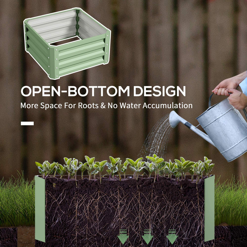2Pcs 2' x 2' x 1' Galvanized Raised Garden Bed Kit, Square Outdoor Metal Planter Box with Open Bottom for Vegetables, Flowers, Herbs, Light Green
