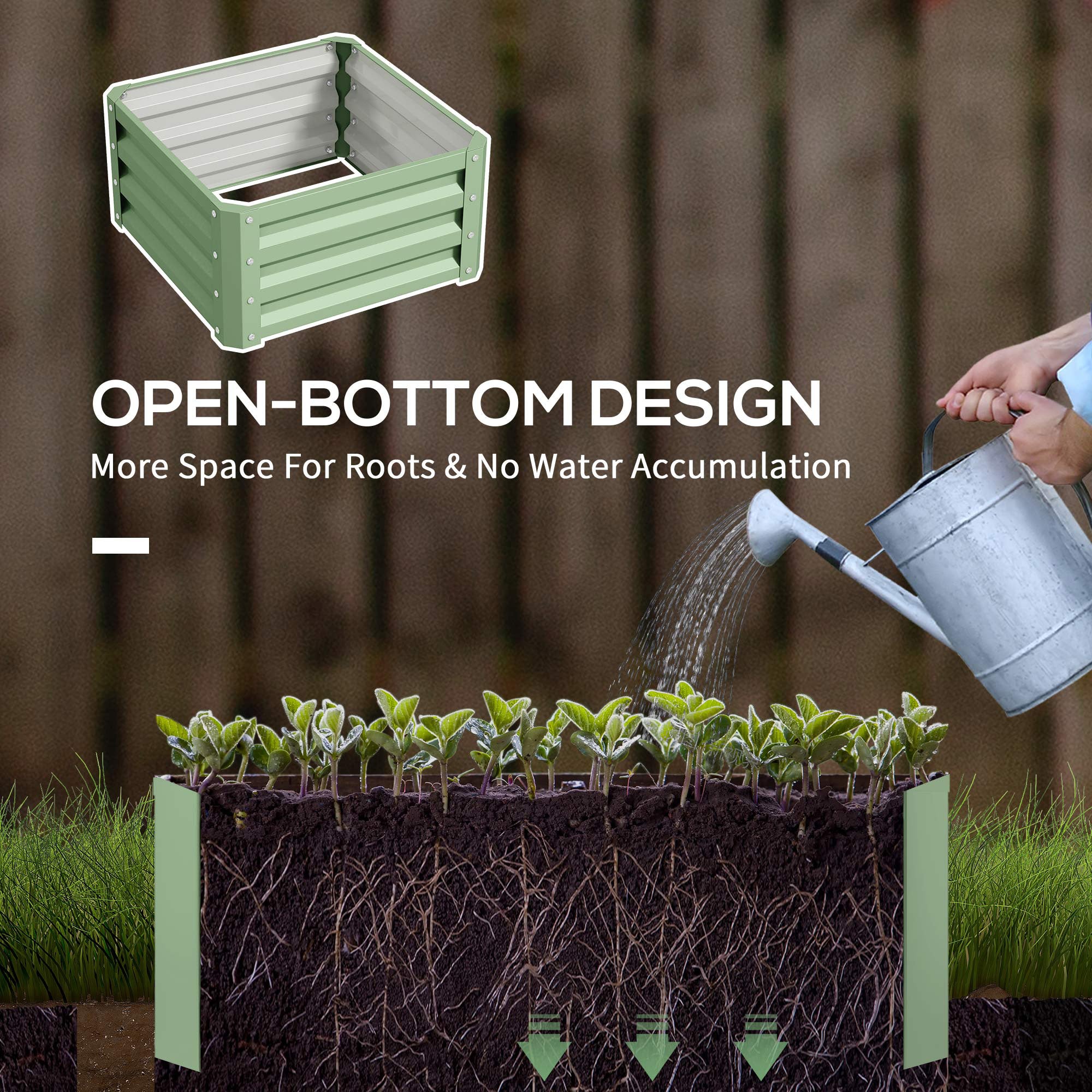 2Pcs 2' x 2' x 1' Galvanized Raised Garden Bed Kit, Square Outdoor Metal Planter Box with Open Bottom for Vegetables, Flowers, Herbs, Light Green