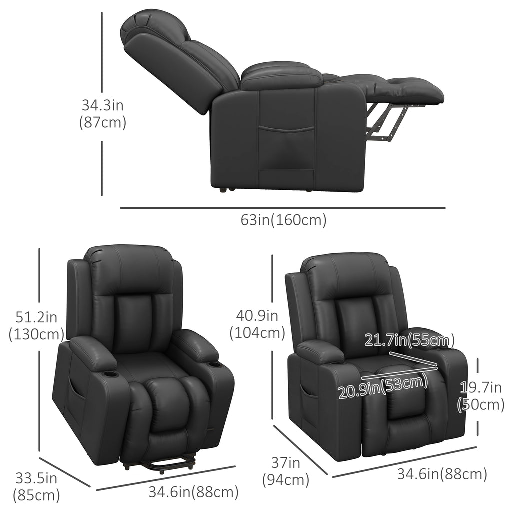 Electric Lift Chair for Elderly, Power Recliner with Footrest, Remote Control, Cup Holders for Living Room, Grey