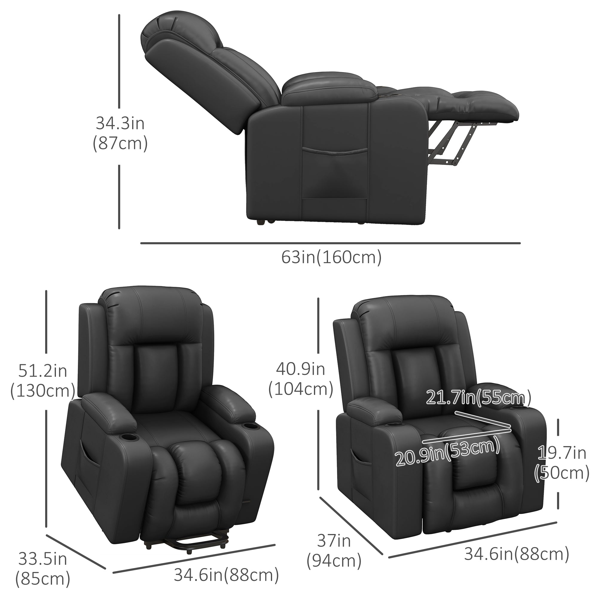 Electric Lift Chair for Elderly, Power Recliner with Footrest, Remote Control, Cup Holders for Living Room, Grey