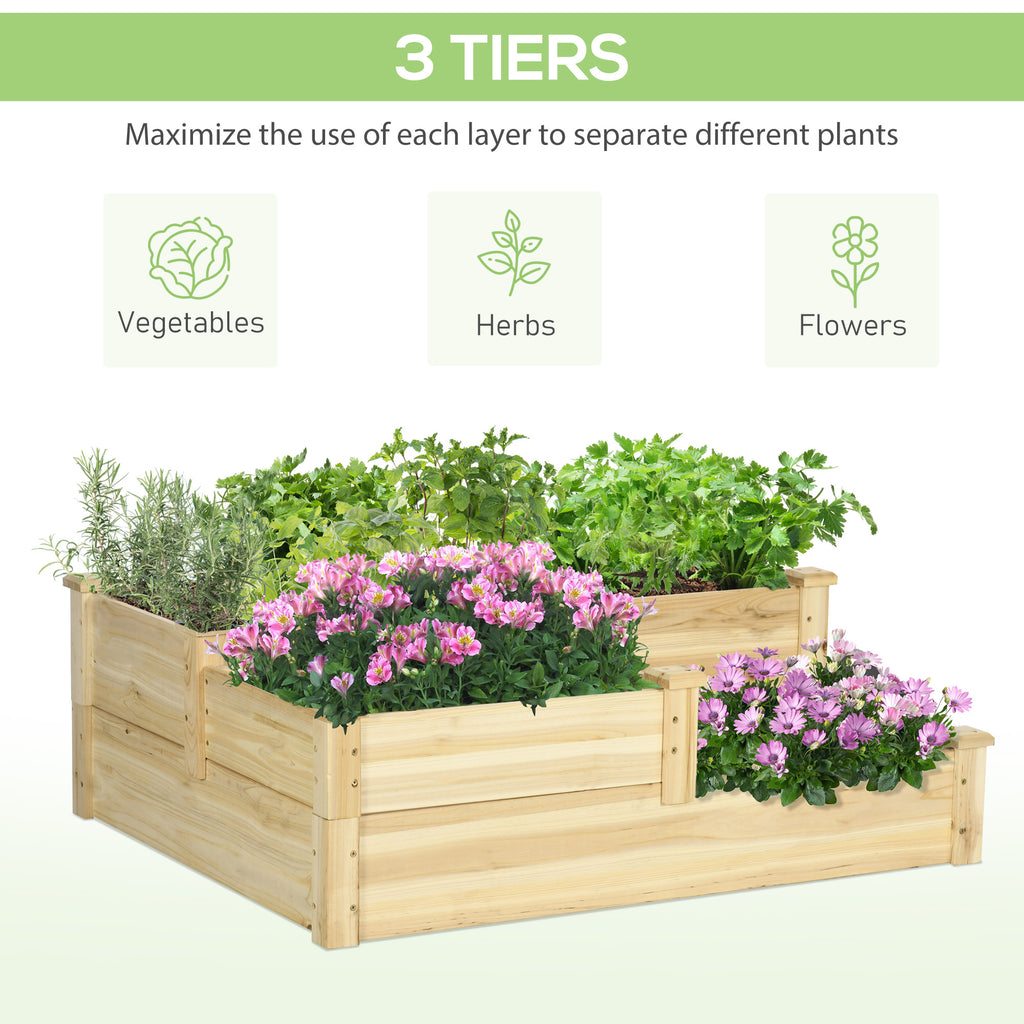 3 Tier Raised Garden Bed, 42.5" x 34.6" x 14.2" Wooden Raised Planter Box Kit for Growing Vegetables, Herbs, Flowers, Natural