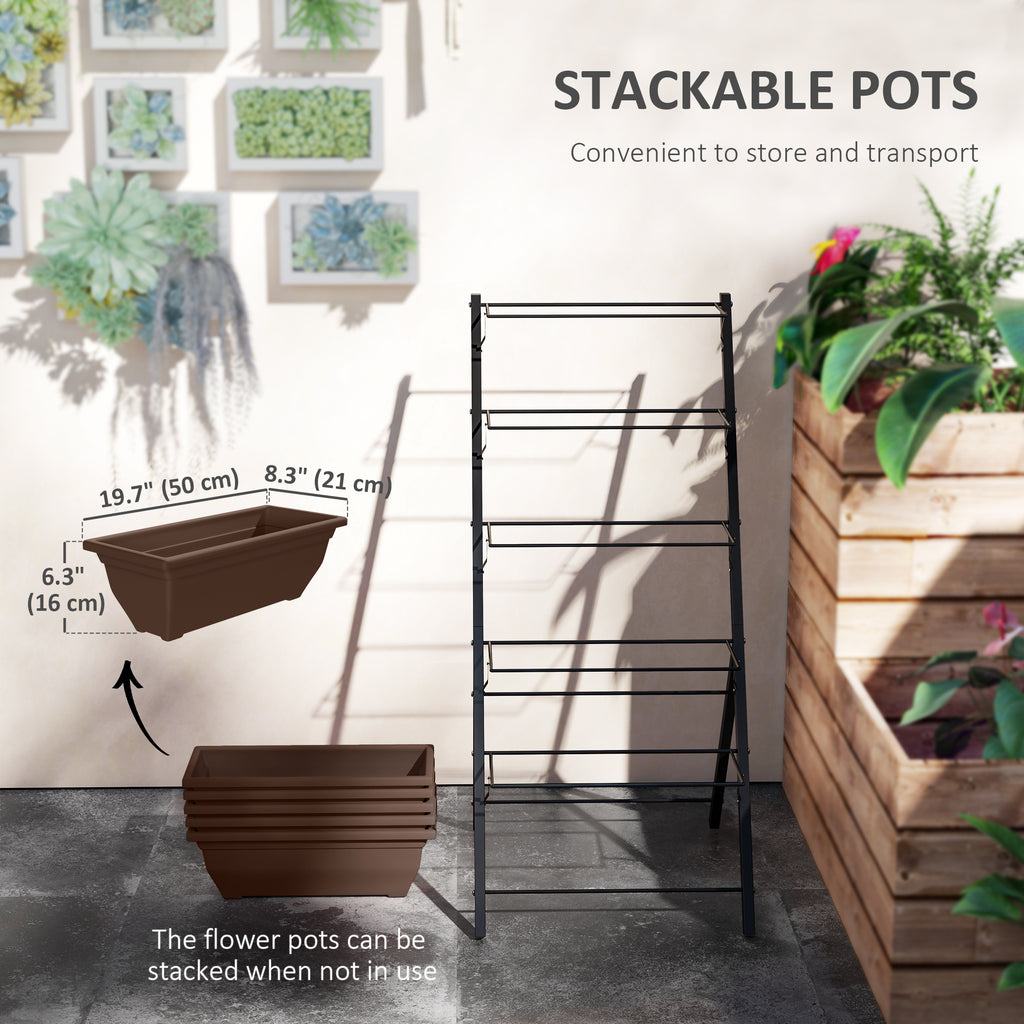 5-Tier Raised Garden Bed with 5 Planter Box, Outdoor Plant Stand Grow Containers with Leaking Holes, Brown