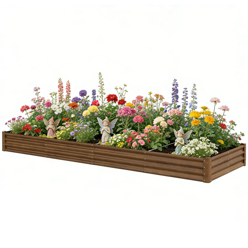 12 x 4 x 1ft Galvanized Raised Garden Bed, Reinforced Outdoor Planter Box with Open Bottom, Distressed Brown