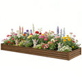 12 x 4 x 1ft Galvanized Raised Garden Bed, Reinforced Outdoor Planter Box with Open Bottom, Distressed Brown
