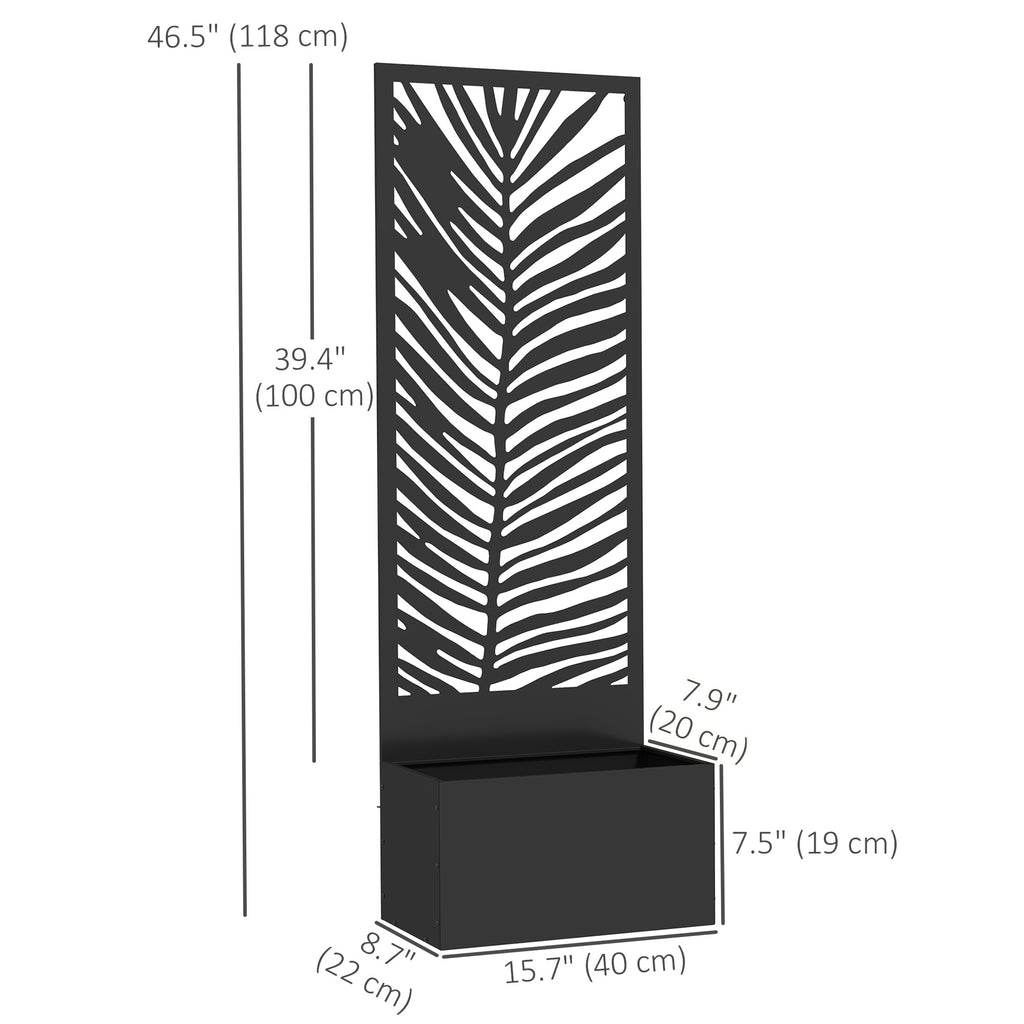 Raised Garden Bed with Outdoor Privacy Screen, Metal Planter Box with Trellis, Wall-Mounted or Freestanding, Black