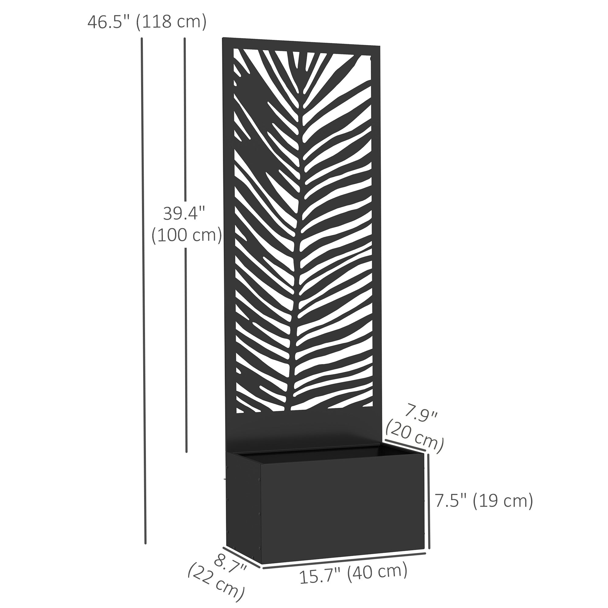 Raised Garden Bed with Outdoor Privacy Screen, Metal Planter Box with Trellis, Wall-Mounted or Freestanding, Black