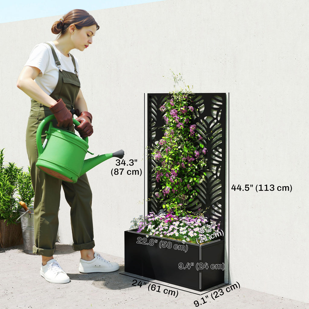 Metal Garden Bed with Trellis for Climbing Plants, Freestanding or Wall Mounted Flower Bed for Garden, Patio, Balcony